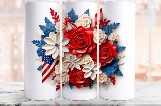 Red White and Blue Flower Tumbler