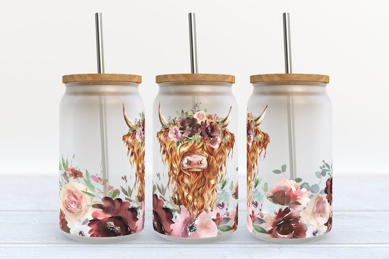 Highland Cow Glass Tumbler