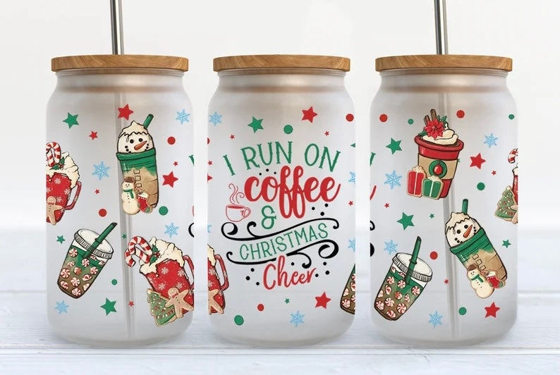 Coffee and Christmas cheer frosted glass tumbler